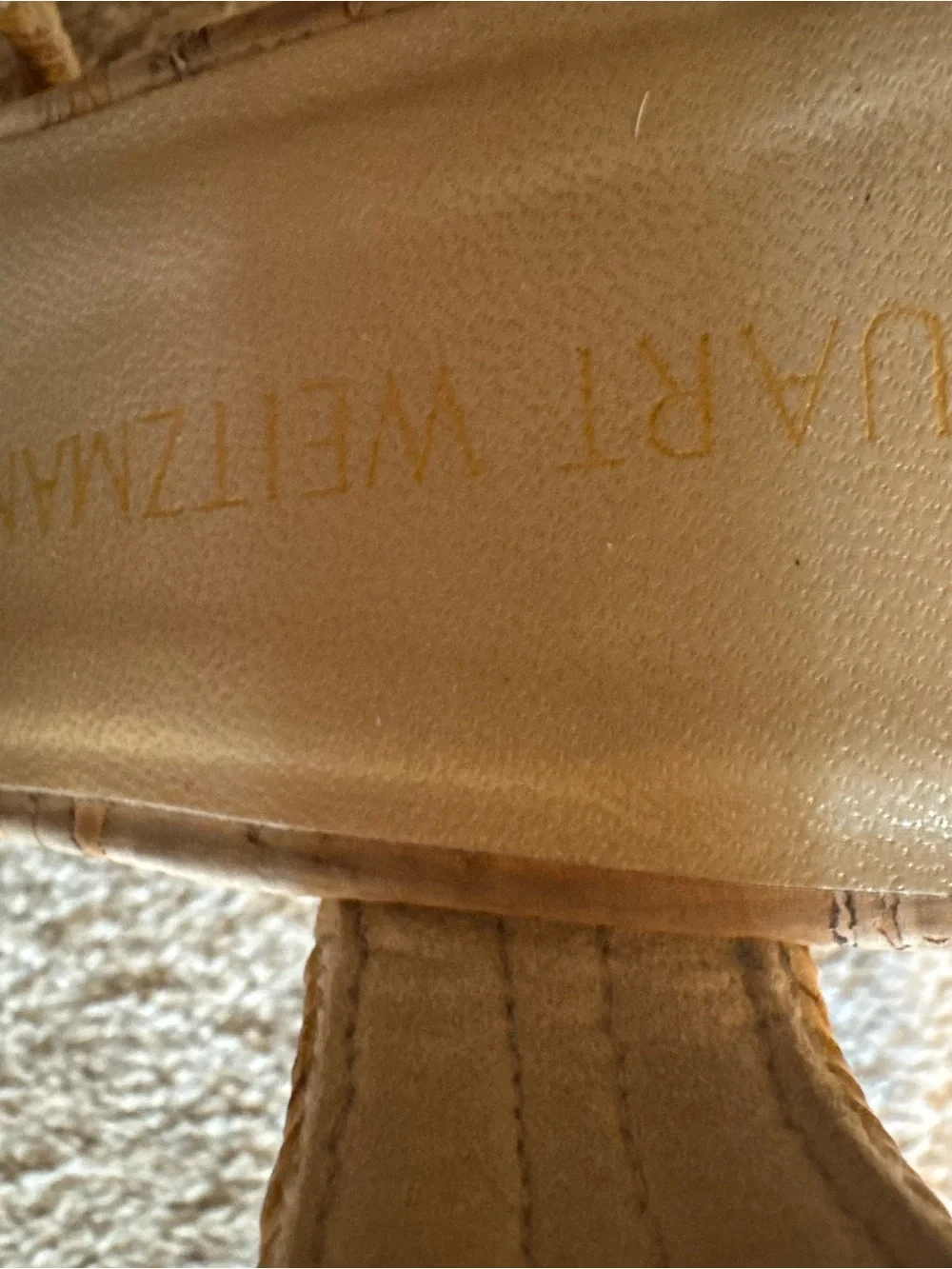 Stuart Weitzman Tan Woven Espadrille Wedge Sandals